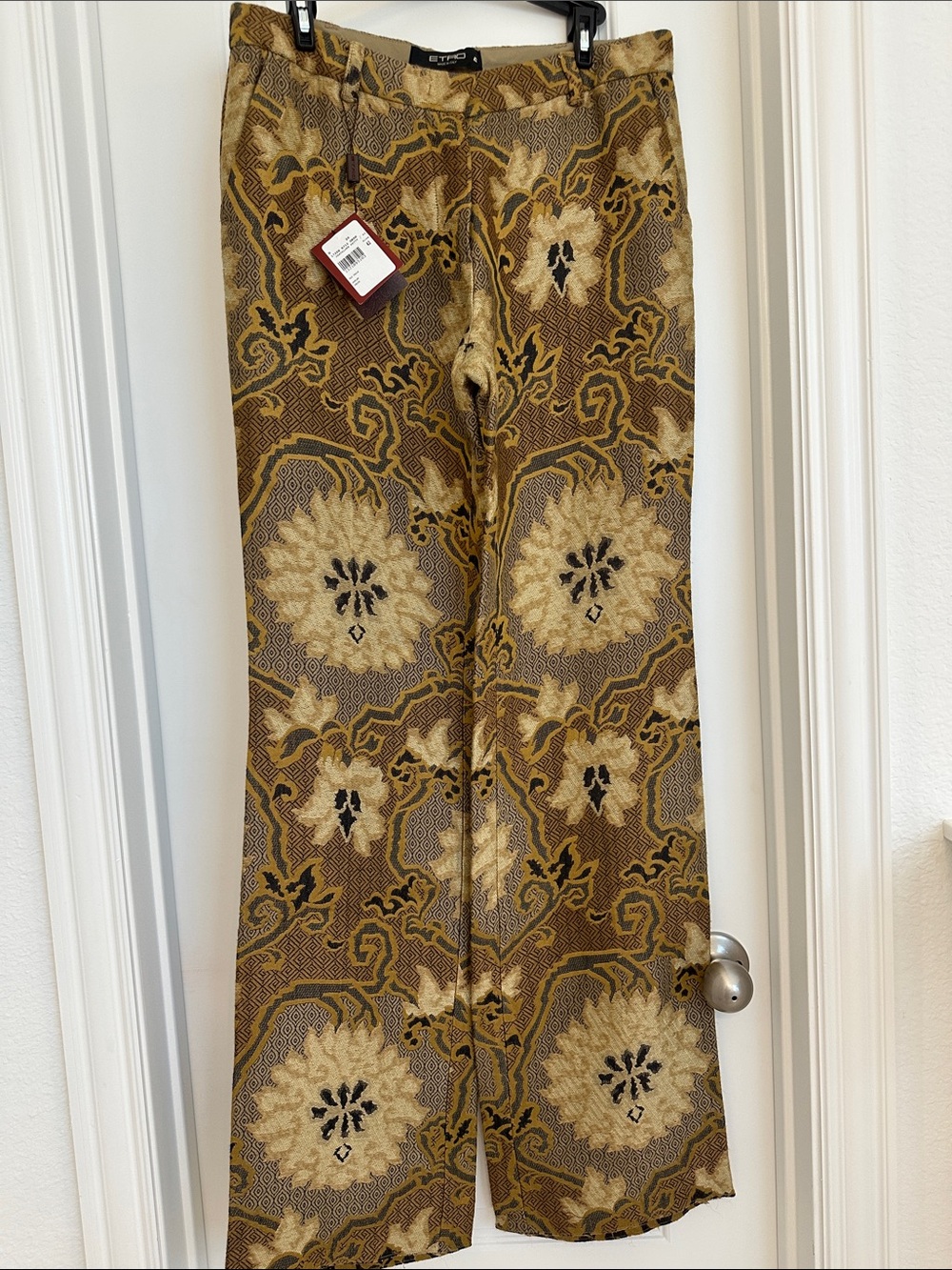 Etro Brown and Gold Floral-Patterned Chinos
